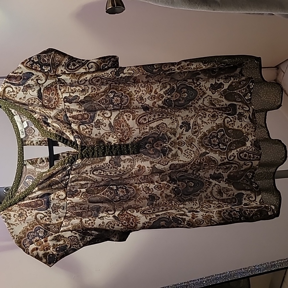 DR2 Size Large Blouse Peasant Boho Short Sleeve OliveGreen